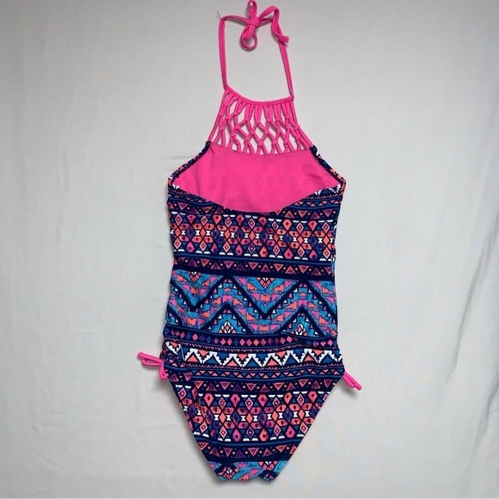 Neon Hot Pink Tribal Bathing Suit One Piece Swimsuit Girls 7-8 Swim Beach Pool - Picture 3 of 7